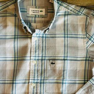 Lacoste Men's Long Sleeve Plaid Shirt Button Up, Regular Fit, Size Small